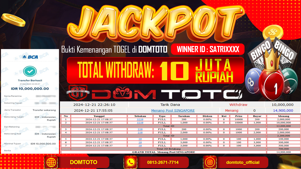 JACKPOT TOGEL SINGAPORE 21 DESEMBER 2024